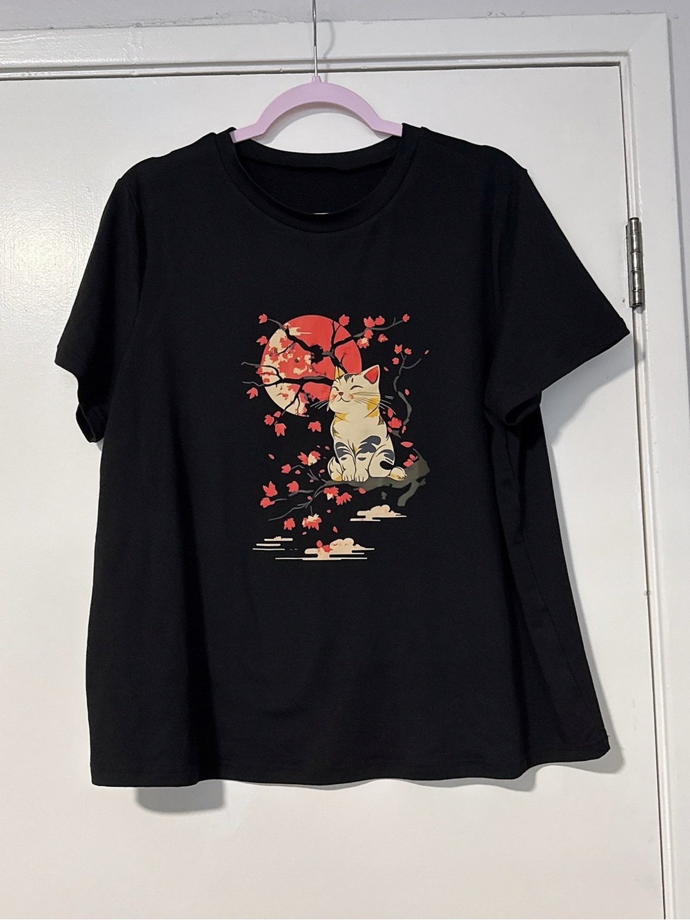 Bundle 2+ items for 30% off Black Graphic Tee with Cat and Cherry Blossom